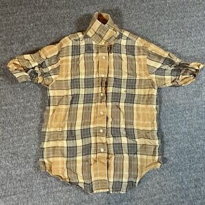 Lauren Ralph Lauren Womens 100% Linen Top Button Down Brown Plaid Size 6 Western